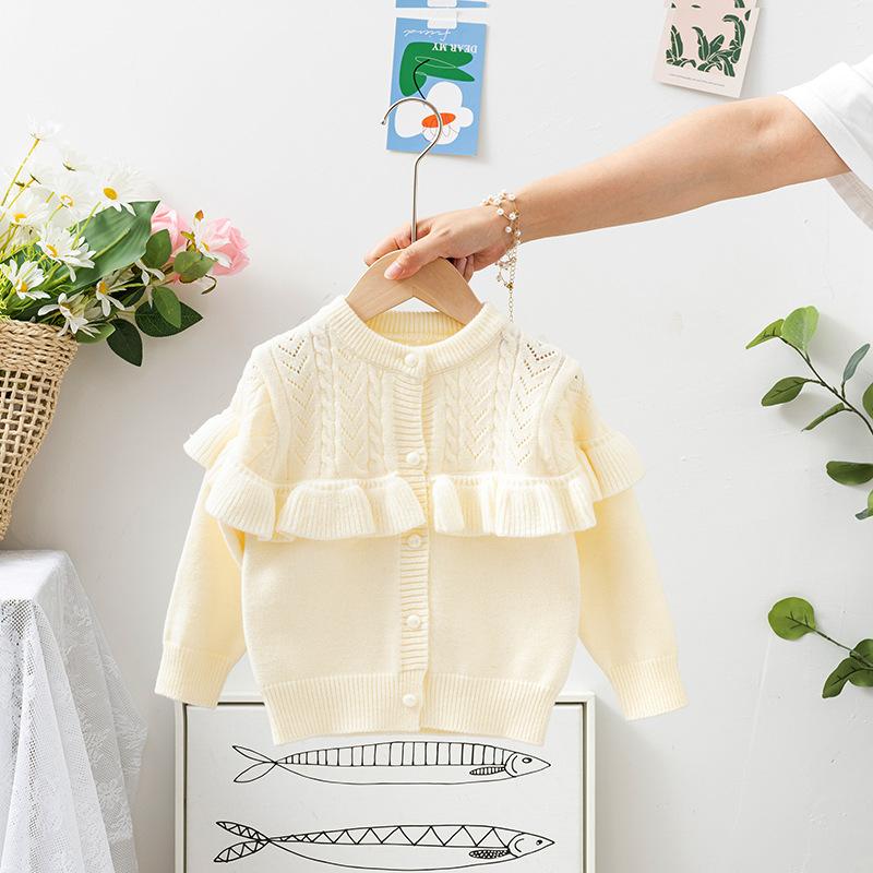 Girls Knitted Cardigan Toddler Long Sleeve Round Neck Spring Autumn