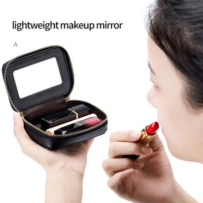 Sac de voyage en cuir de vachette première couche pour rangement de rouge à lèvres Design miroir Fermeture éclair Sac de maquillage