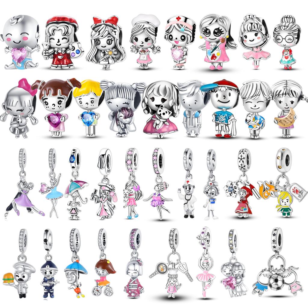 925 Silver Boys Girls Character Series Beads Charms Pendent Jewelry Fits 925 Original Bracelet Diy Gift For Women