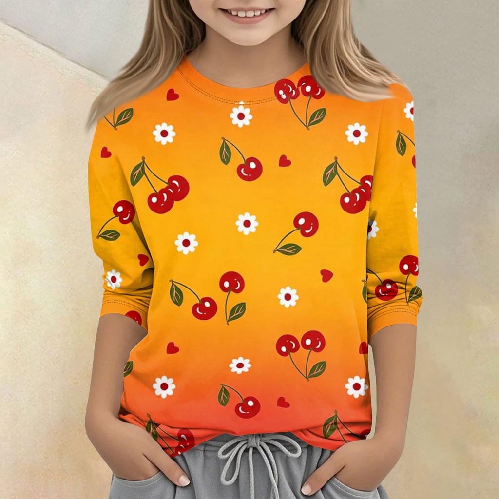 Children's Printed Round Neck Seven Quarter Sleeve Casual T-shirt