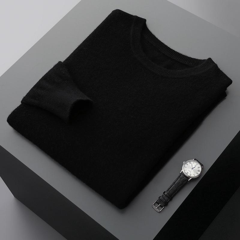 Herren Pullover mit Rundhalsausschnitt aus reiner Kaschmirwolle Herbst und Winter Wollpullover für mittlere und junge Leute Verdickt Vielseitiges Unterhemd Trend