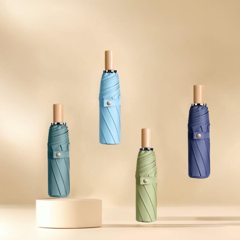 New three-fold simple and fashionable manual solid wood handle vinyl parasol sun umbrella unisex sun umbrella