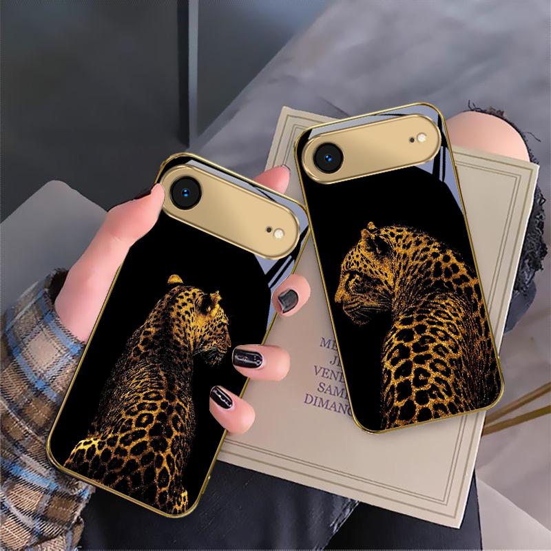 Leopard Background Black For IPhone 17Pro Max 16 17 Pro 15 Pro 14 13 Plus 12 Mini 11Pro Max XR 16E 17Air Golden Glass Phone Case