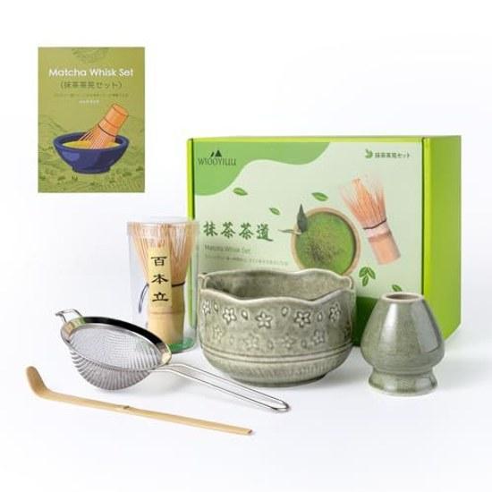 Matcha Set Tea Ceremony Tools 5-piece Bowl Diameter 13.8cm Bamboo Whisk Holder Strainer Scoop Beginner-friendly Home Preparation Latte Wide Easy Spout