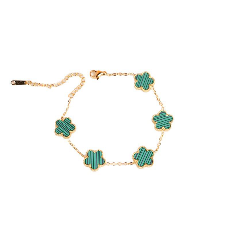 Bracciale Trendy Fortunato a Doppia Faccia Quadrifoglio in Madreperla - Stile Europeo & Americano in Acciaio al Titanio