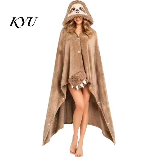 Pigiama Intero Vestibilità Larga Animale Coperta Indossabile con Cappuccio per Donna, Felpa Lunga in Flanella Oversize Donna Coperta Calda, Mantello Cosplay con Bottoni