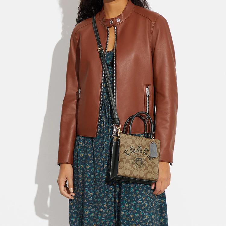 New COACH Cally Coated Canvas With Leather Handbag Shoulder Bag Crossbody Bag Mini Women's Khaki CF381-IMRQE