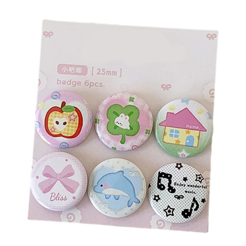 6Pcs Cartoon Metal Badges Decorative Lapel Pins For Kid Adult Backpacks Jacket Coat Hat Clothing Decoration Accessories