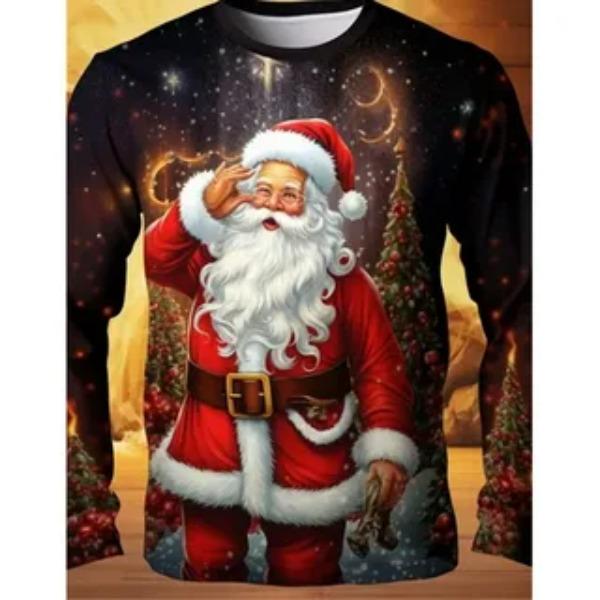 Pánské tričko s dlouhým rukávem Potisk Santa Clause Pohodlné Módní Personalizované Vhodné Podzim Zima Tričko s dlouhým rukávem