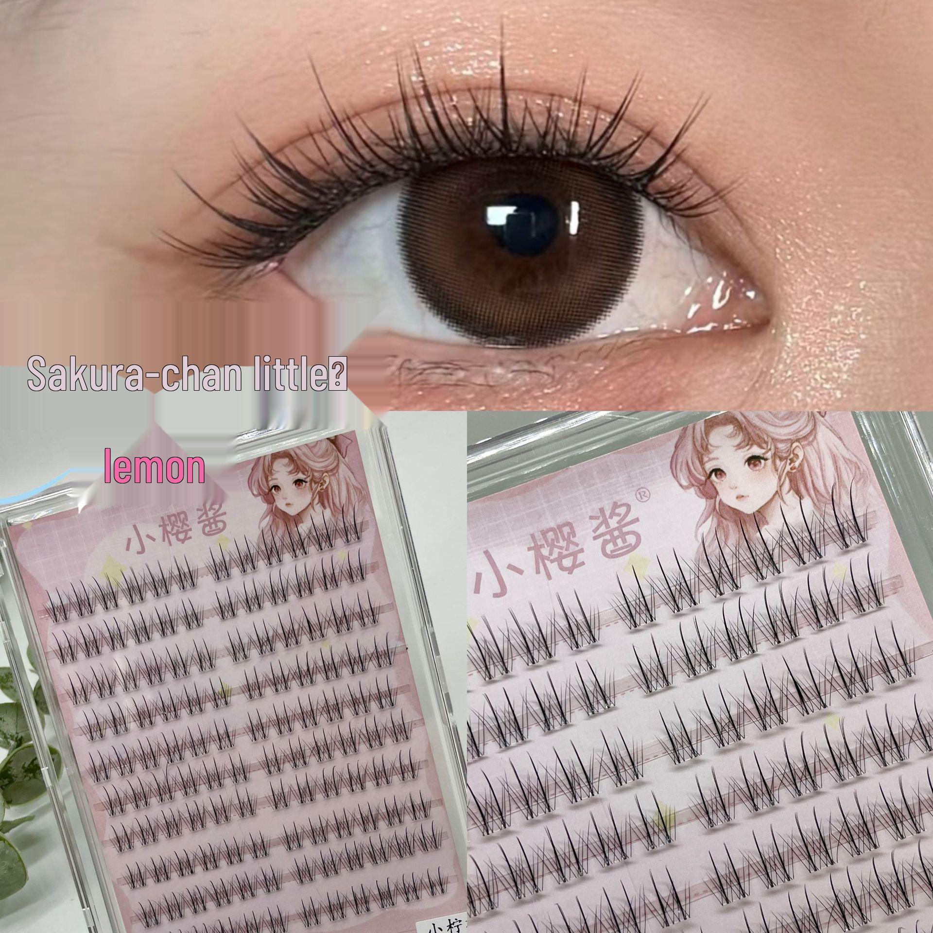 Sakura-chan Little Lemon Realistic Clear Natural Long False Eyelashes with Transparent Thin Stem