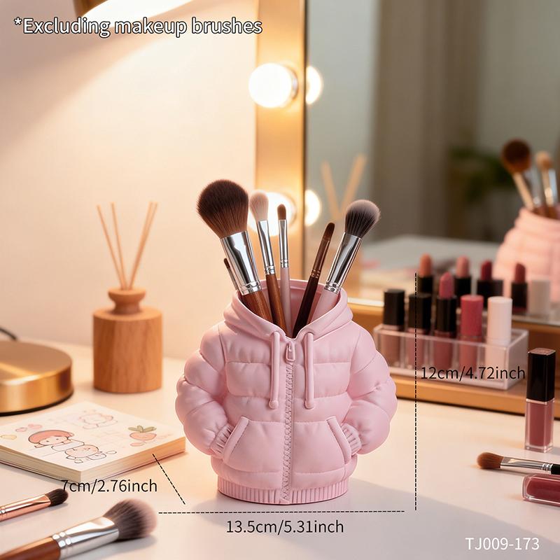 Creative down Jacket Shaped Resin Pen Holder Cute Minimalist Desk Organizer for Pens Makeup Brushes Home Office Display