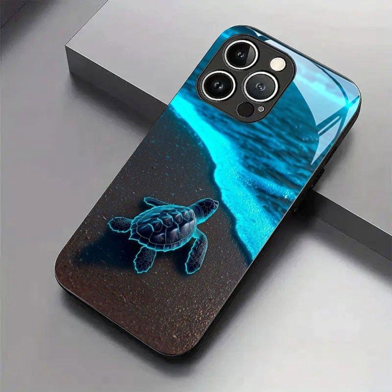 Fluorescencyjne Etui ze Szkła Hartowanego z Wzorem Żółwia Plażowego Na iPhone 17 16 15 14 13 12 11 Pro Max 17 Air 7 8 Plus XR XS X Pokrowiec