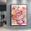 Popular 5D Diy Cross Stitch Pink Roses Painting Full Drill Cross-Stitch Crafts Kit Wall Sticker Home Decor