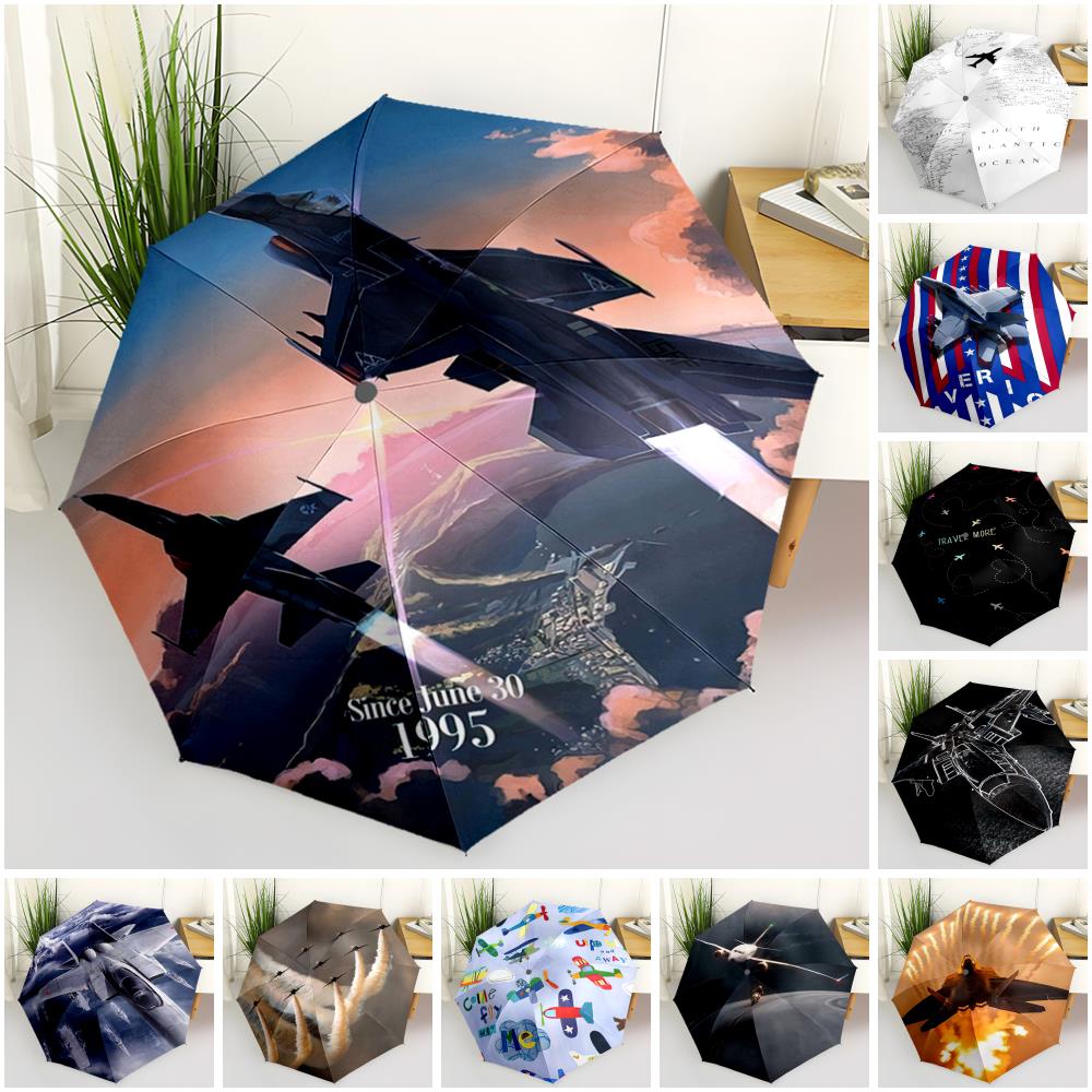 1pc Airplane Theme Pattern Umbrella Portable Folding Umbrella Iron Frame Hole Bone Structure Outdoor Home Umbrella