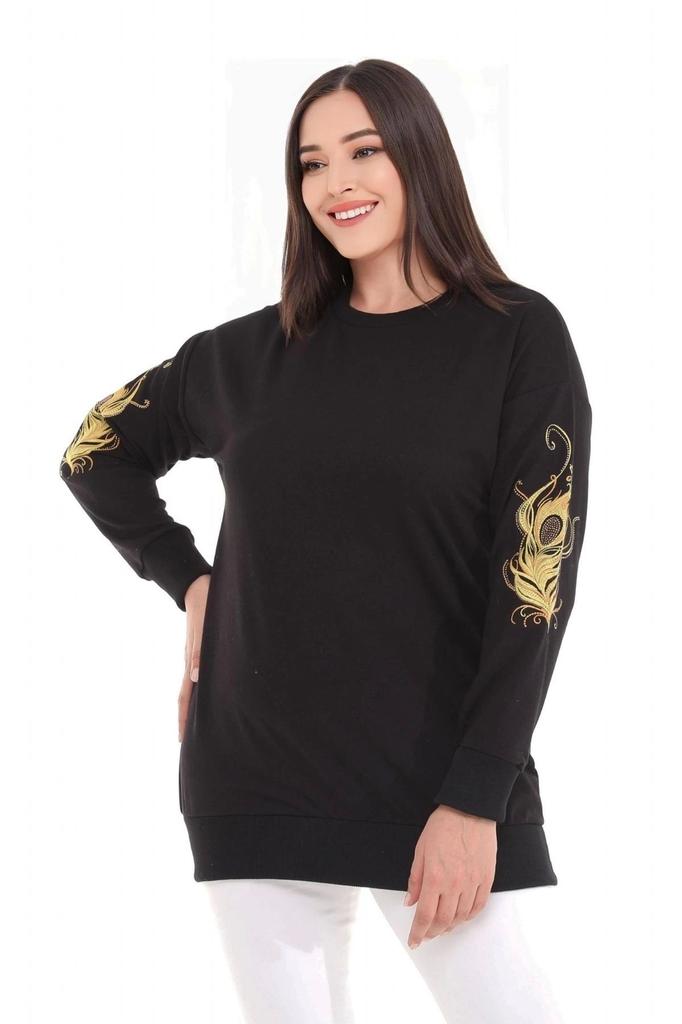 Damen Stil Übergröße Sweatshirt Besticktes Stein Sweatshirt an den Ärmeln