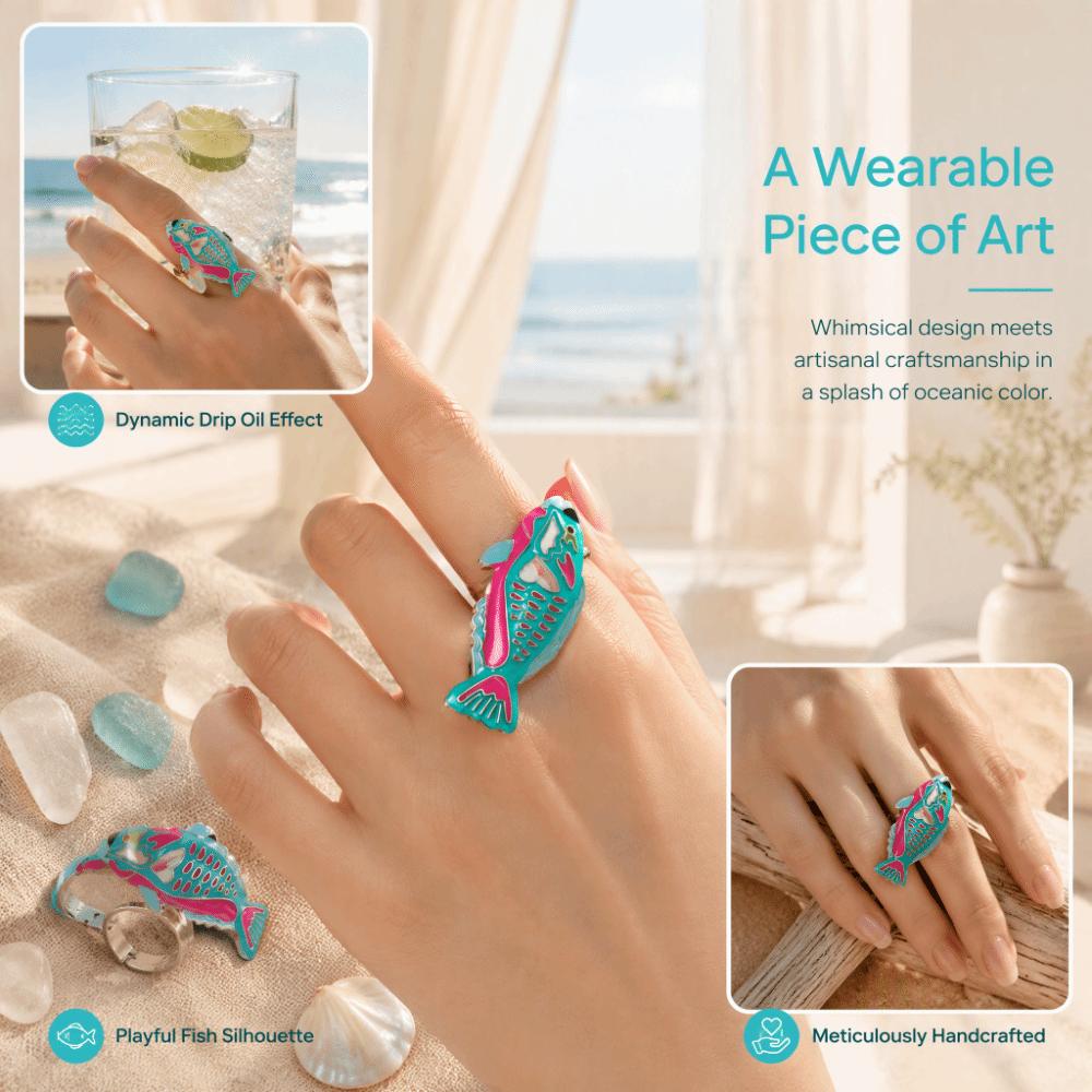 Open Design Drip Oil Rings Fish Shaped Rings Marine Creature Rings Enamel Band Rings For Women