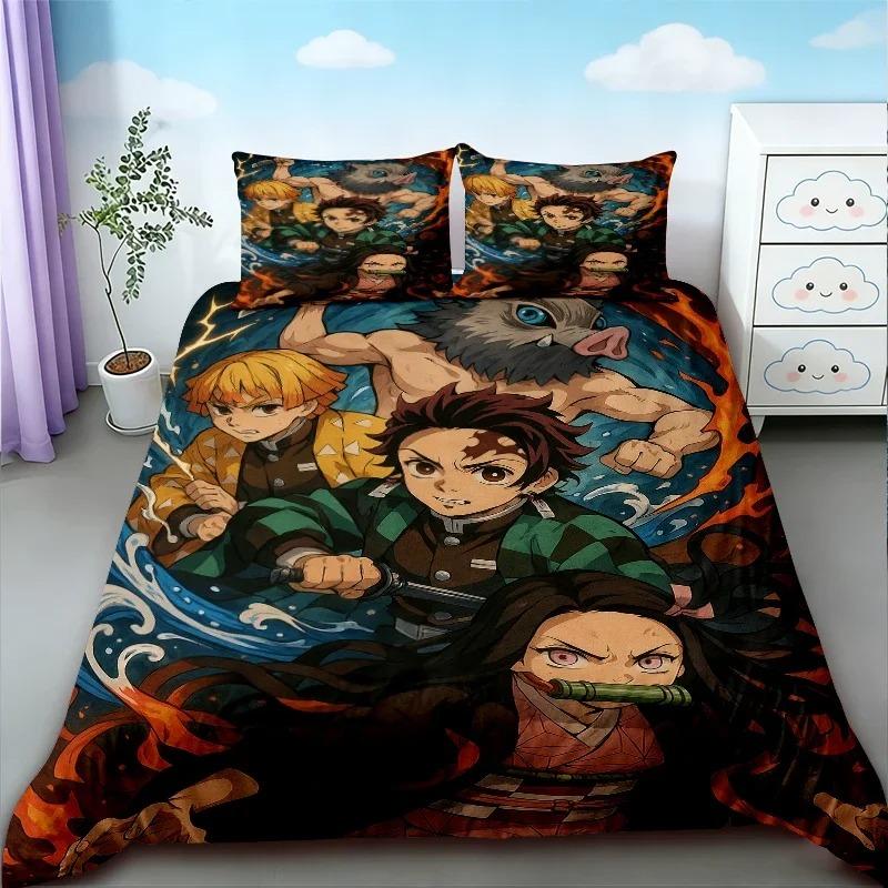 Anime Bed Linen Set King Queen Double Full Twin Single Size Demon-Slayer Duvet Cover Set