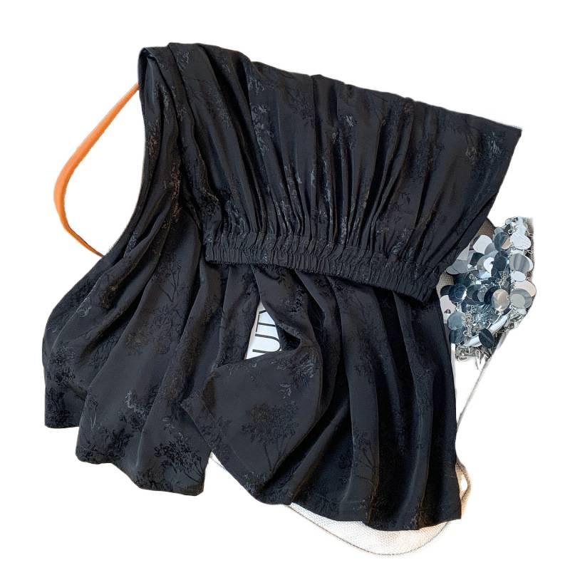 High-End Stylish Black Tencel Jacquard Wide-Leg Skirt Pants - Spring/Summer Casual Slimming Wear