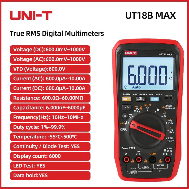 UNI-T UT15B/UT17B/UT18B MAX Digital multimeter, AC/DC voltage, current, resistance, LED diode tester, electrician measuring tool