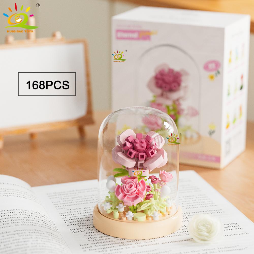 Non-Toxic Moc Flower Display Box Micro Building Block Rose Succulent Mini 3D Diamond Model Brick Toy For Children Desk Decoration