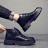 Fashion Men Korea Leather Platform Oxfords Slip on Thick Tottom for Male Derby Shoes Casual Loafers Mens Square Toe Formal Dress Shoes