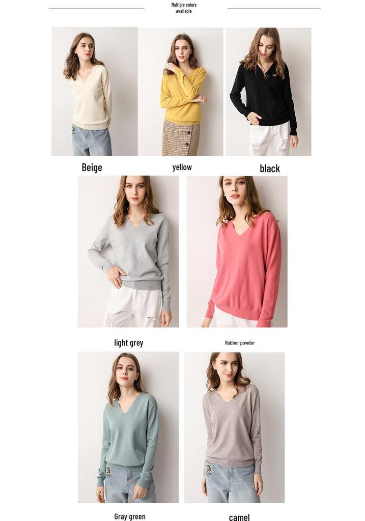 Leichter V-Ausschnitt Strickpullover - Damen einfarbiger Pullover für Frühling & Herbst