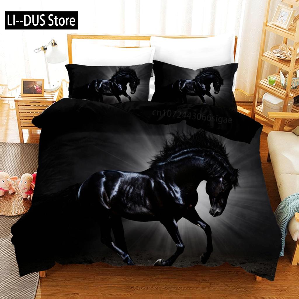 Duvet Cover Running Horse Bedding Set Animal Duvet Cover Soft Comforter Grassland Queen Size For Decor Boy Teens Adult Bedroom