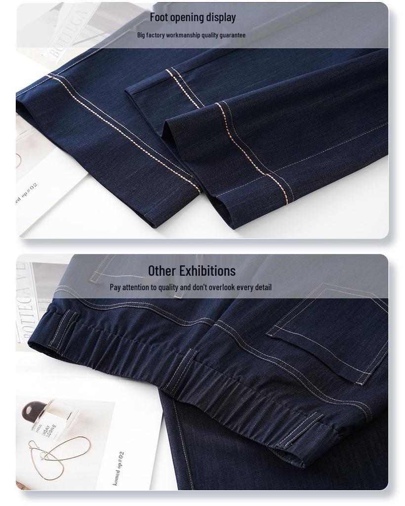 Dam Sommar 2025 Mörkblå högmidjade vida korta jeans