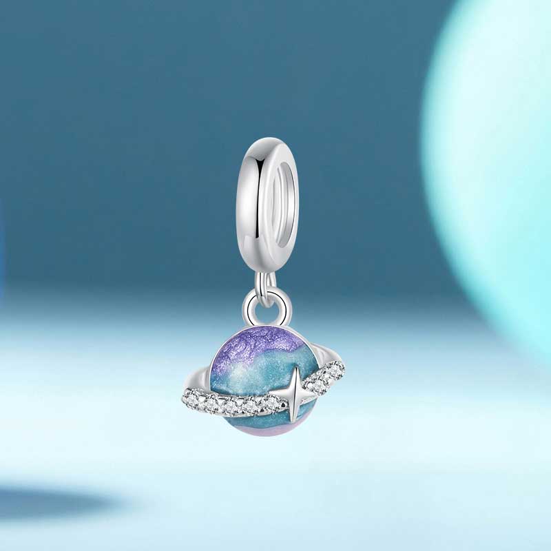 WOSTU 925 Sterling Silver Blue Planet Charms Pendant Star Stopper Beads Fit Original Bracelet Neckalce Girl Birthday DIY Gift