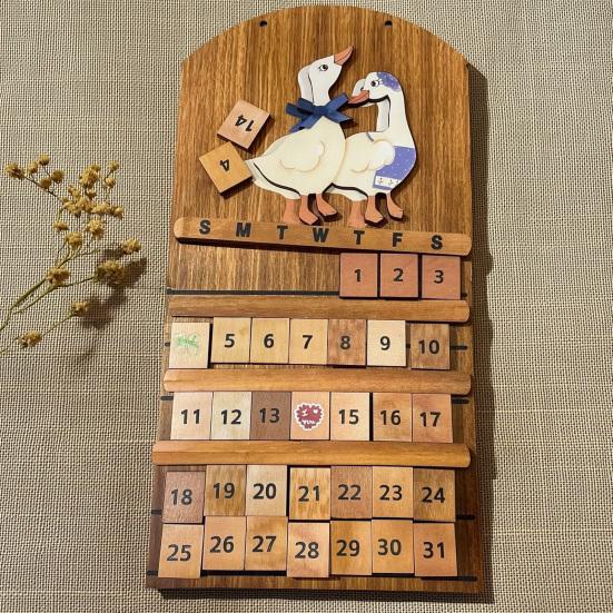 Calendario Perpetuo Vintage in Legno Fatto a Mano Calendario Riutilizzabile da Parete con Blocchi Intercambiabili Design Rustico Colibrì Floreale Decorazione per la Casa