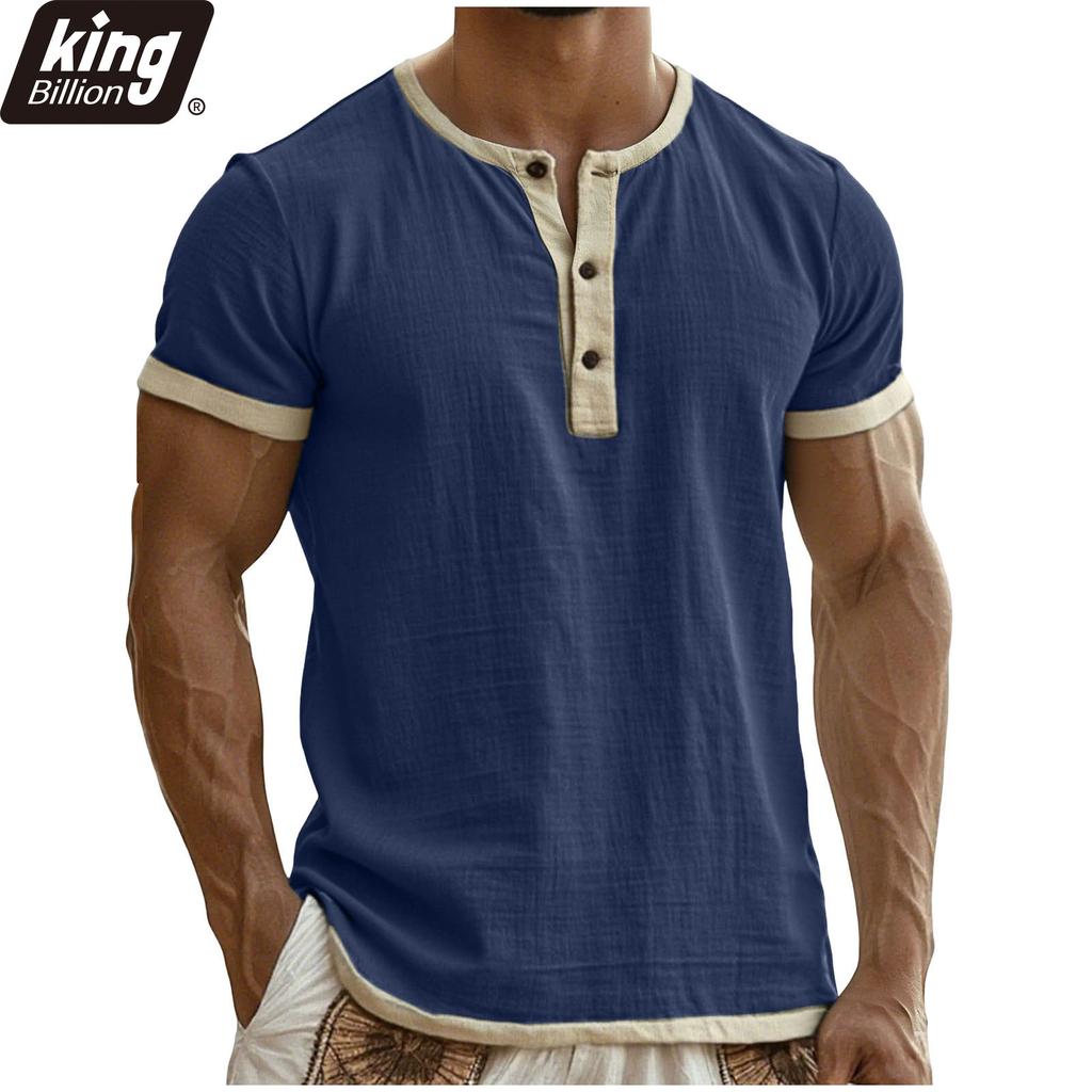 Herren Kontrastbesatz Henley T-Shirt - Kurzarm Knopfleiste mit Kerbe Schmal Geschnitten Vintage Lässig Sommer Tägliches Basic Tee