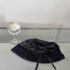 Women's Cute Black Bowknot Beanie Versatile Korean Style Elastic Head Wrap Lace Hat Fashionable Summer Face Slimming Cap