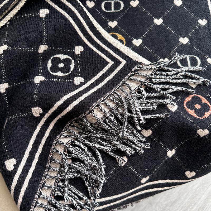 Premium Outono e Inverno Dupla Face Cor Correspondência Amor Cachecol Estampado Xale Xadrez Cachecol