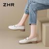 ZHR Women's First-Layer Cowhide Chunky Heel Slip-On Loafers