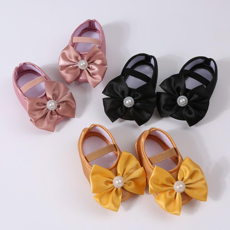 Infant Baby Girls Flat Bow Shoes First Walker Princess Shoes Crib Shoes