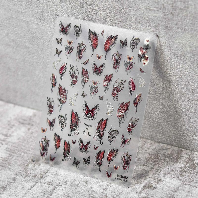 

Embossed Vintage Chain Lace Red Nail Art Sticker Red Butterfly 2662