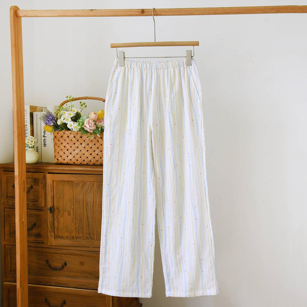 2026 Nya Vår och Höst Dam Pyjamasbyxor 100% Bomull Flerfärgade Mönstrade Byxor Casual Lösa Stora Hembyxor underdelar