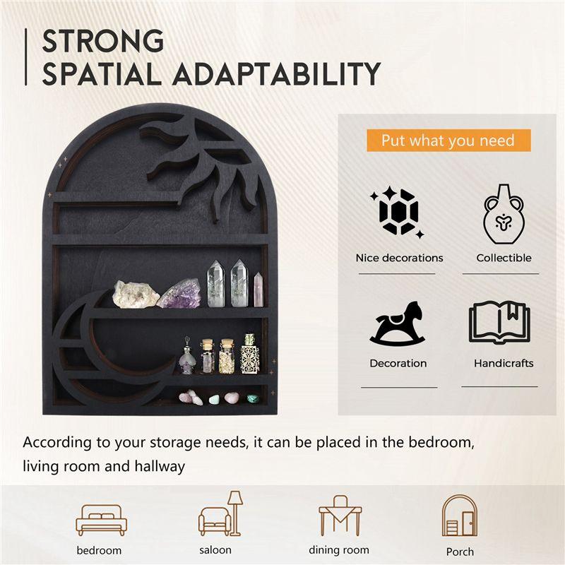 A34R Wood Storage Shelf - Stylish And Practical Wall Shelf, Crescent Sun And Moon Crystal Shelf