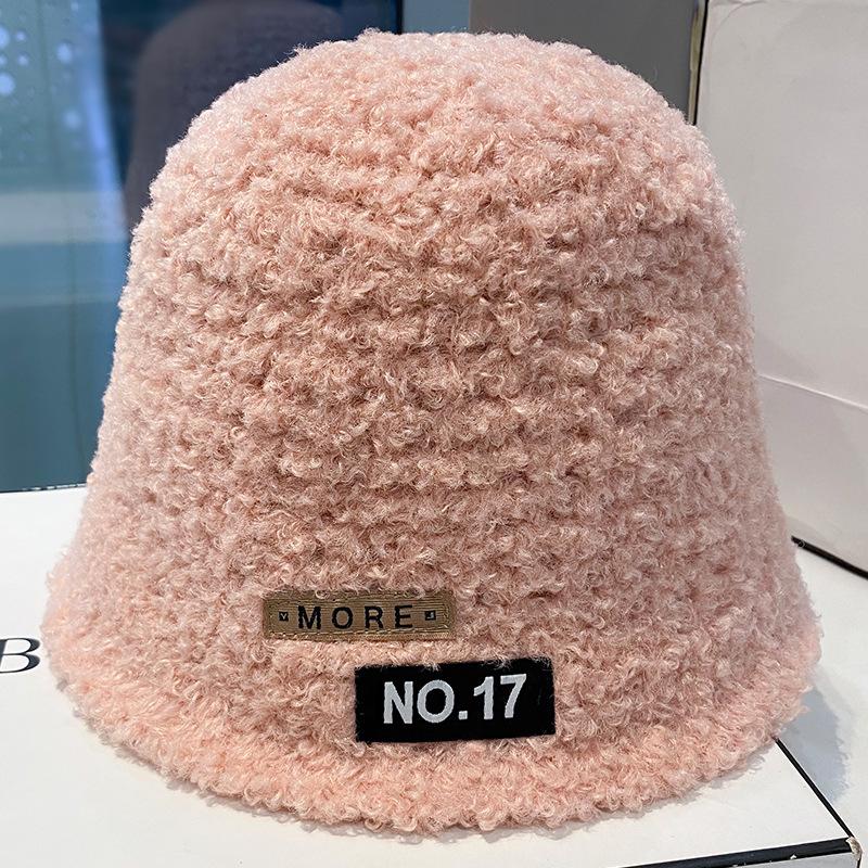 Women's Autumn and Winter Patch Plush Fisherman's Hat Big Head Circumference Korean Version Versatile Warm Japanese Basin Hat Trendy