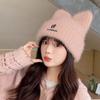Japanese Cute Woolen Hat for Women in Autumn and Winter Fashion Versatile Ear Protection Pullover Hat Big Head Circumference Cat Ear Knitted Hat
