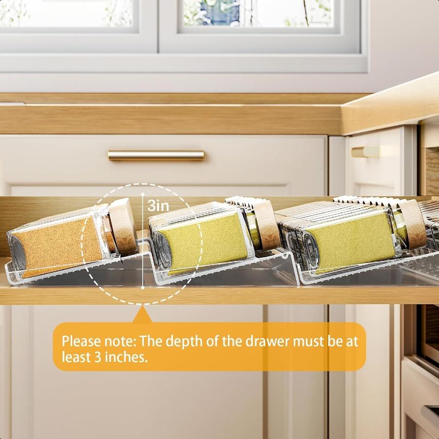 Expandable Spice Drawer Organizer 2Pack Adjustable Clear Acrylic Spice Rack for Drawer Ideal for Kitchen Spice Organization Sea