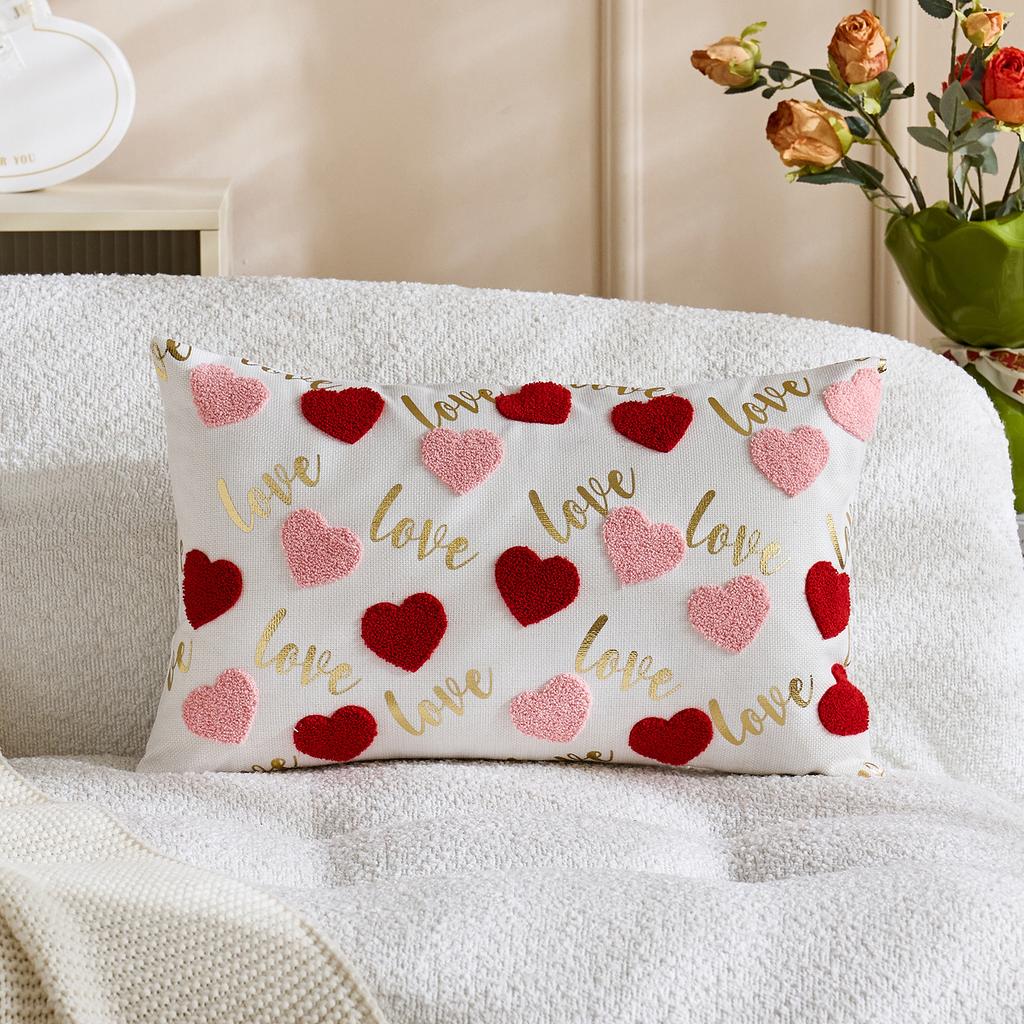 Valentine's Day Pillow Cover Couple Plush Cushion Cover Heart Embroidery Love Sofa Decoration 50x50cm