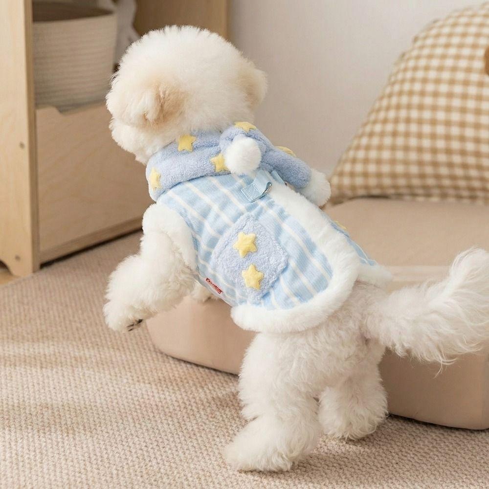 Two Leg Star-Print Scarf Dog Coat Warm Dog Velvet Vest Cute Puppy Plush Jacket For Pets