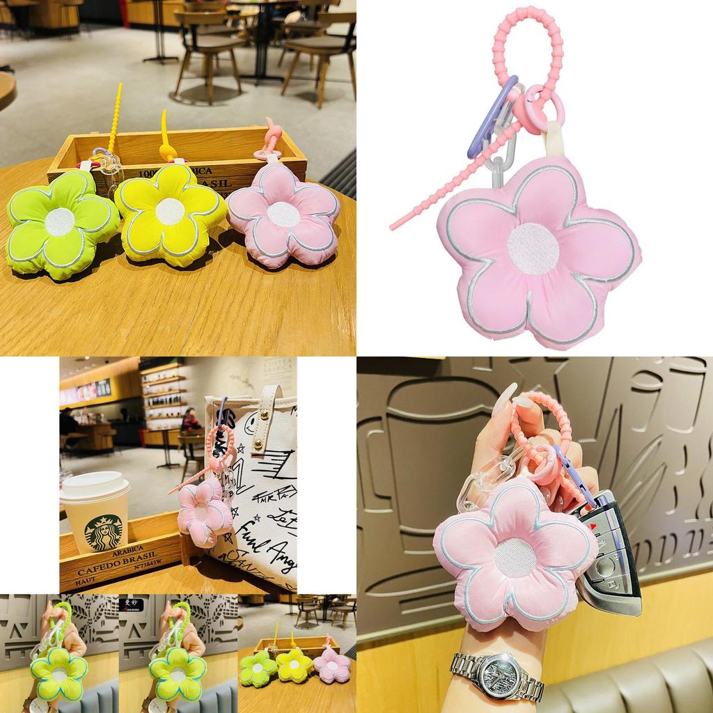 Entzückender Ins-Style Roter Blumen Schlüsselanhänger Besticktes Florales Stoff Schlüsselzubehör