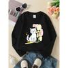 European sizes Kids' Crewneck Sweatshirt - Cute White Cat with Flower  , Sportswear And Casual Wear, Soft And Comfortable
