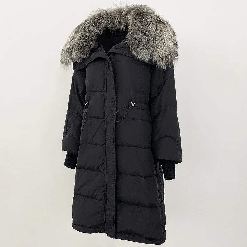 OFTBUY Høst Vinter Mellomlang Dunjakke Avtagbar Ekte Naturlig Revepelskrage Dame Tykk Varm Overbekledning Streetwear