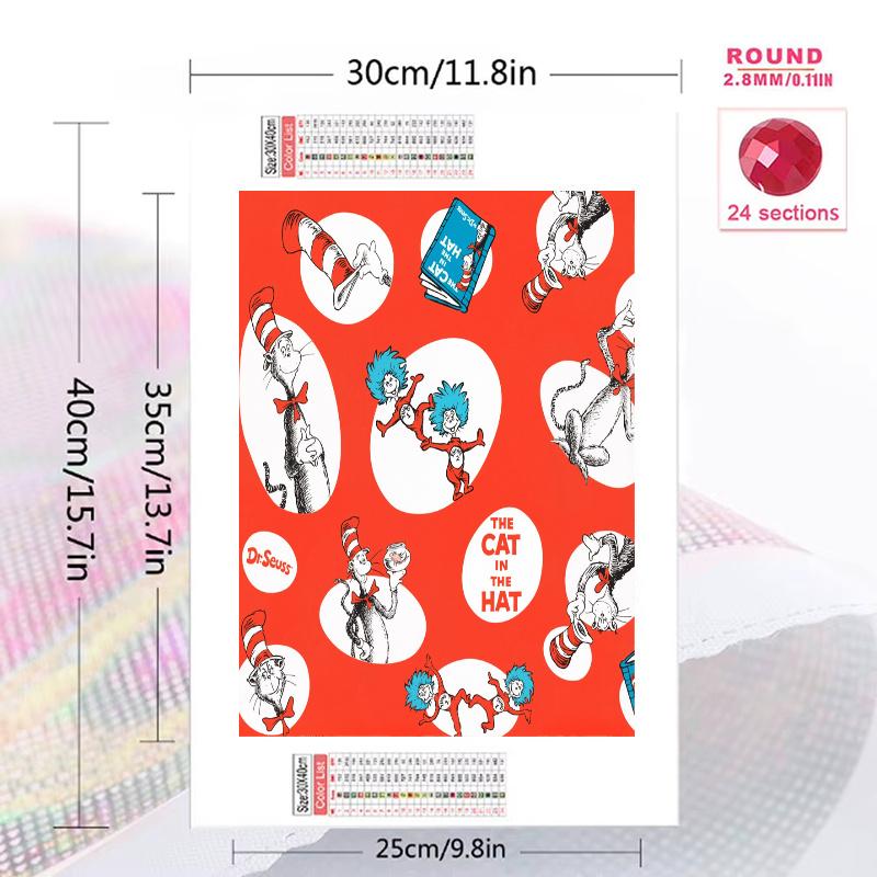 The Cat in the Hat Pattern 3pcs 100% Round Full Drill 5D DIY Diamond Painting Embroidery Cross Stitch Rhinestone Décor