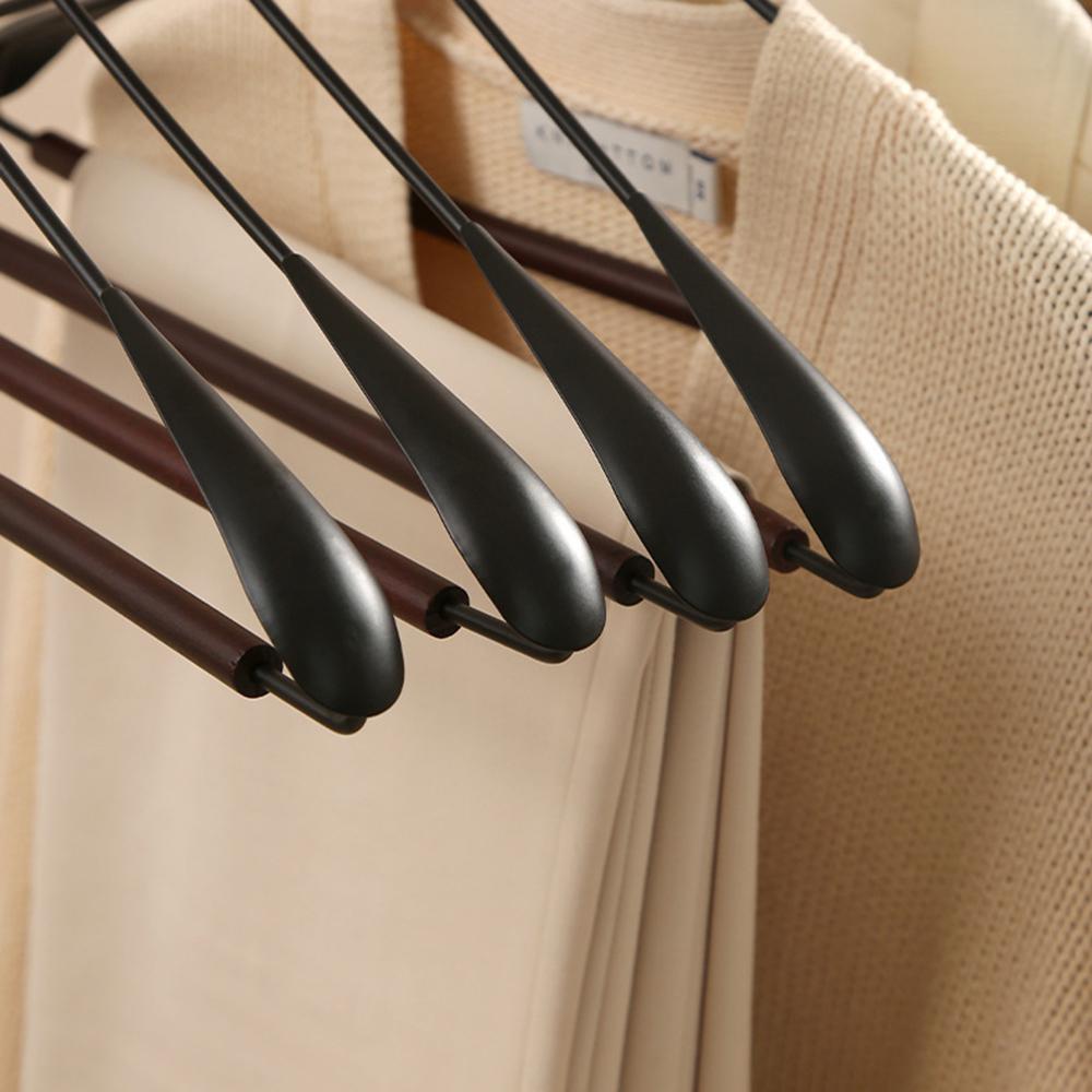 10pcs Thickened Wide Shoulder Beech Wood Suit Hanger Non Slip Seamless Paint Metal Steel Frosted Rod Home Hotel Dry Wet Dual Use