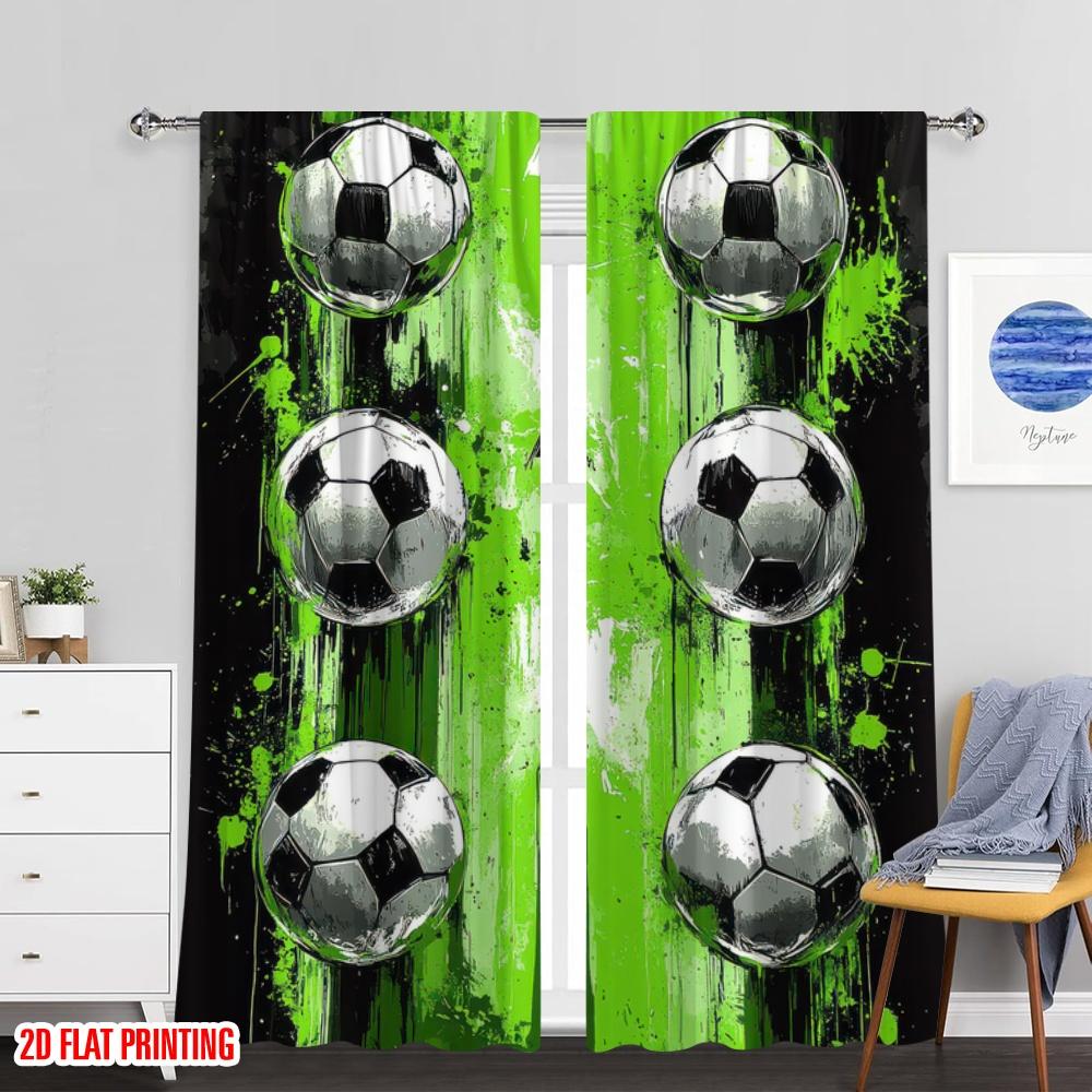 Flat Printing Drapes Football Versatile Durable Polyester Without Electricity Family Party Use Bedroom Living Curtains Set Of 2 Made Master Decor