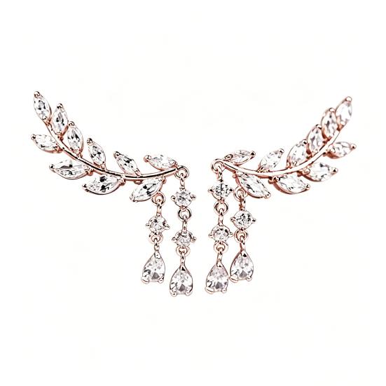 Tassel Drop Earrings with Leaf Branch Design розового золота